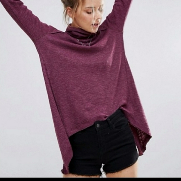Free People Split Back Turtle Neck Plum 